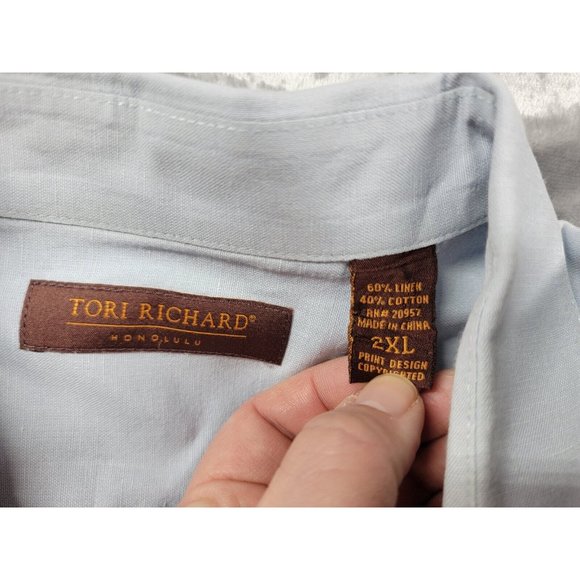Tori Richards Hawaiian Embroidered Floral Button Up Blue Shirt 2xl Linen cotton - Picture 5 of 7